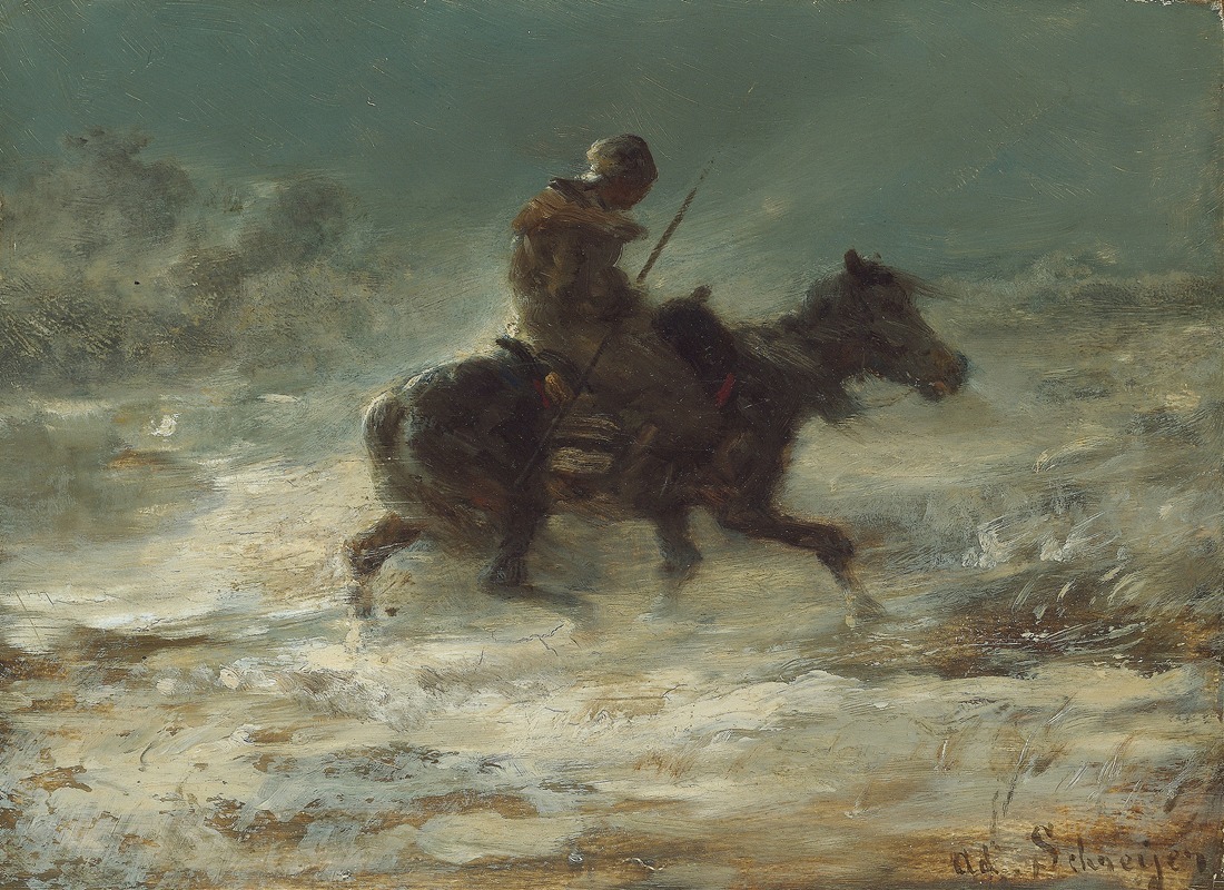 Adolf Schreyer - Man with Lance Riding through the Snow