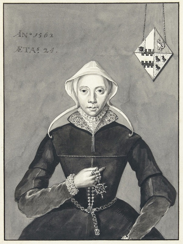 Aert Schouman - Portret van een vrouw met het wapen Van Slingelandt-Brouwer