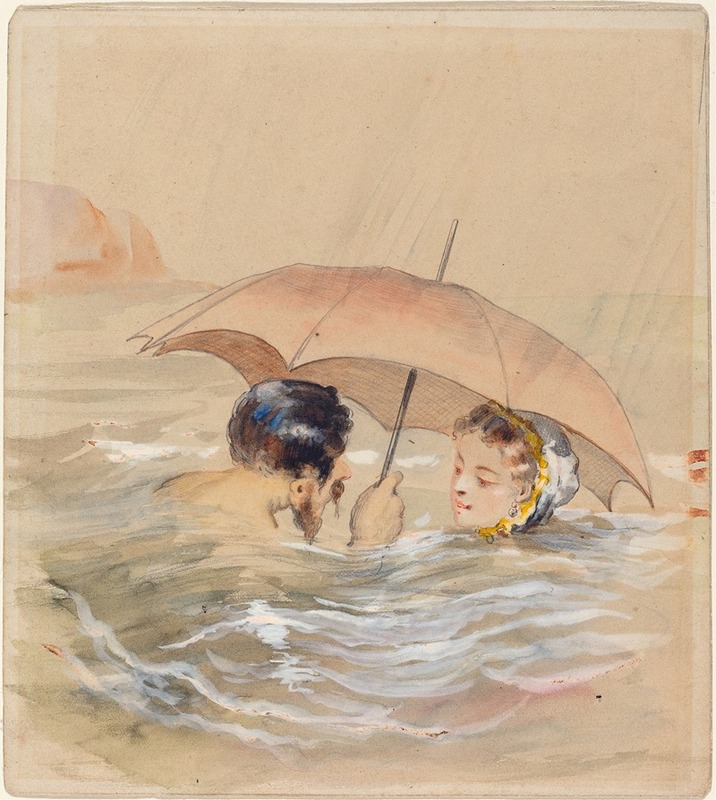 Alfred Grévin - Male and Female Bathers with Umbrella