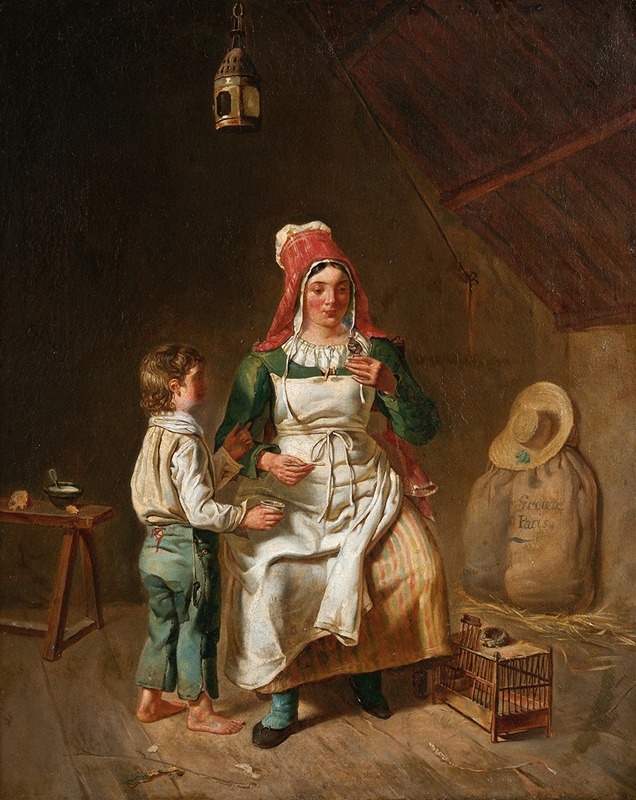 Anne-Geneviève Greuze - Mor och son med en fågel