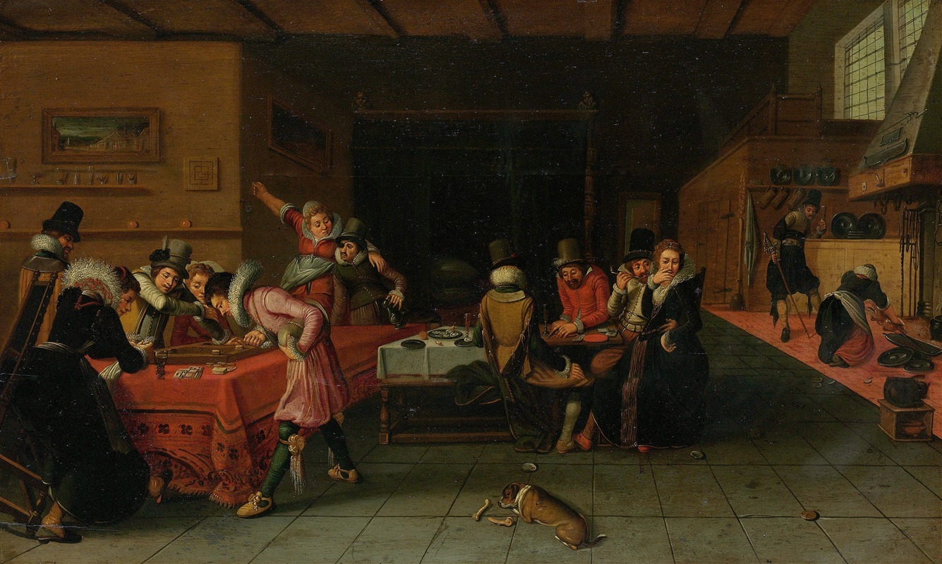 Anonymous - Interior of a Tavern or Brothel with People Drinking and Playing Trictrac