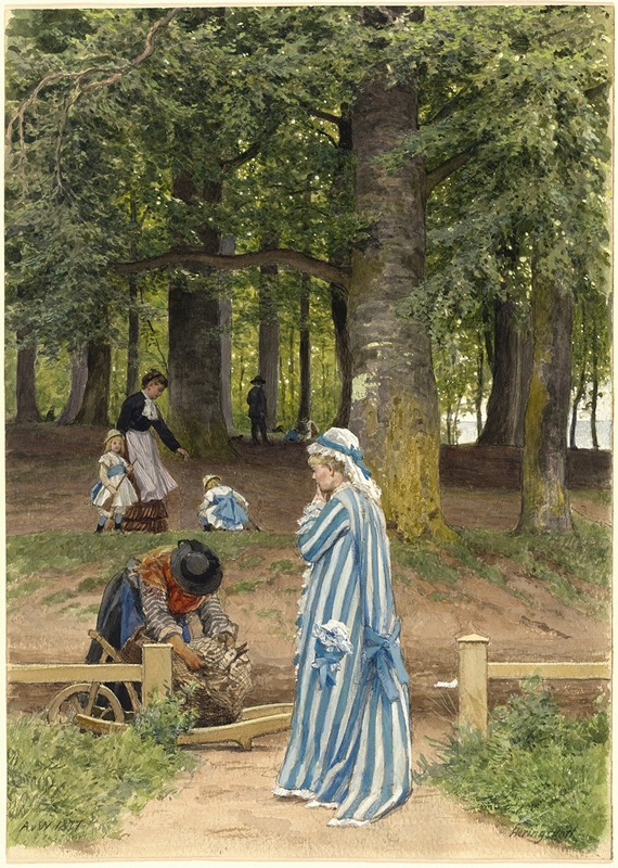 Anton von Werner - The Artist’s Wife and Daughters in a Park at Heringsdorf