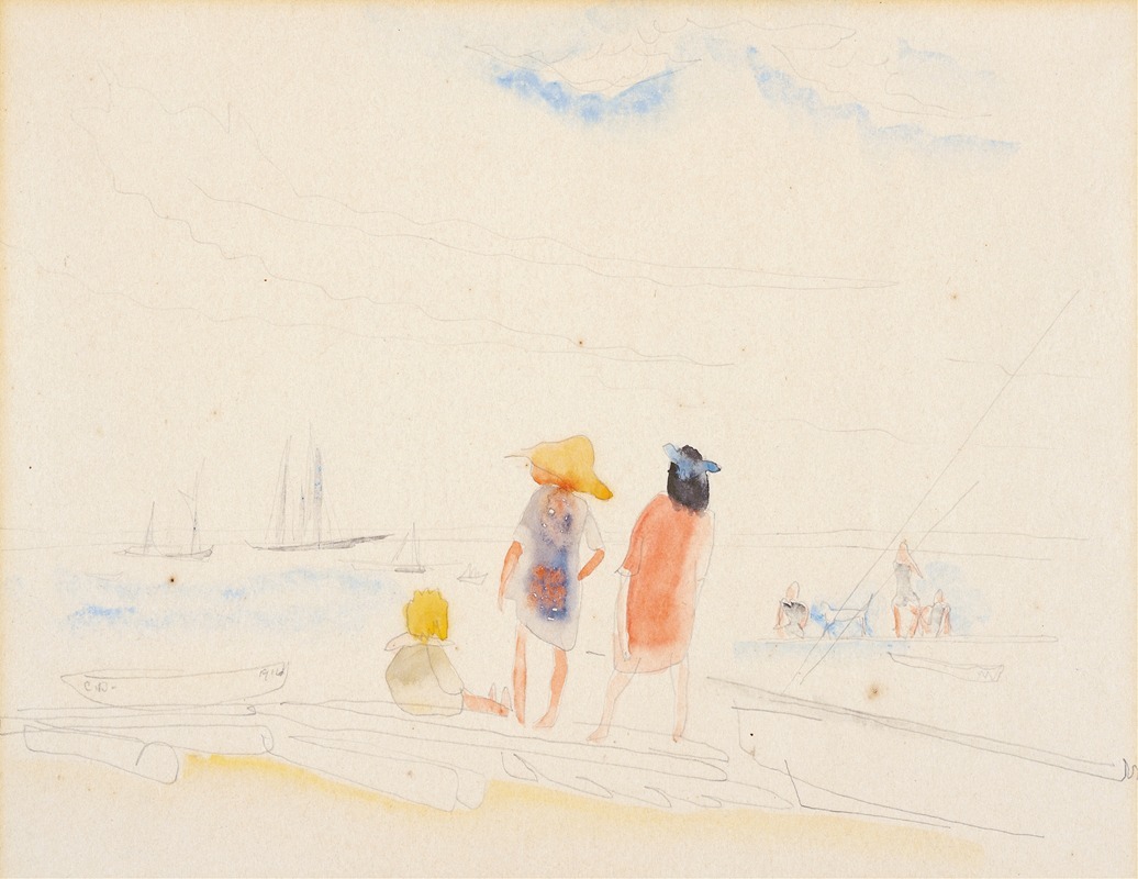 Charles Demuth - Two Women and Child on Beach