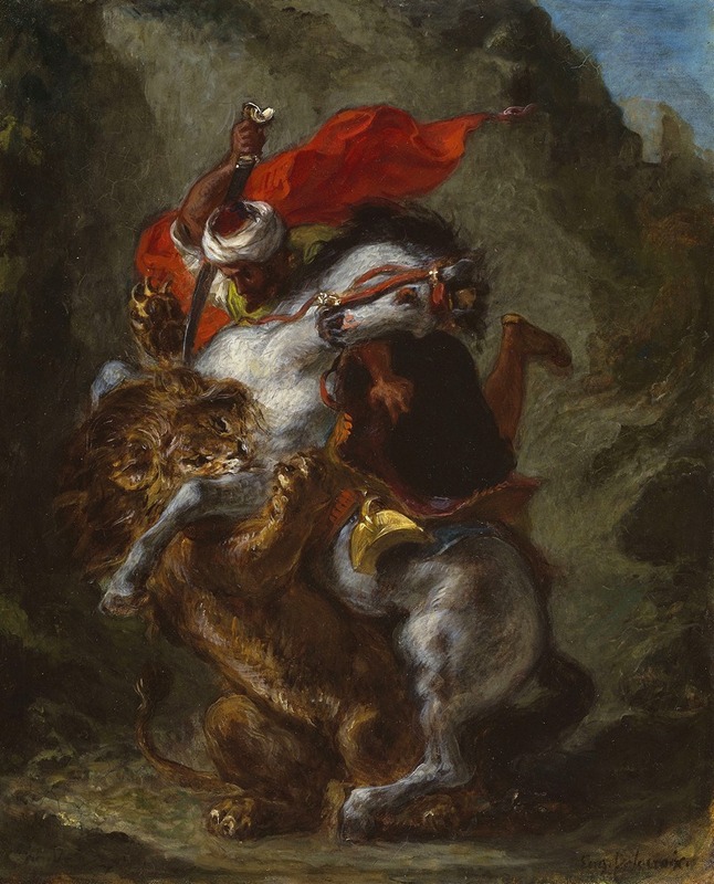 Eugène Delacroix - Arab Horseman Attacked by a Lion