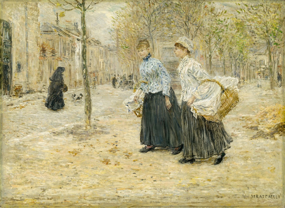 Jean François Raffaëlli - Two Washerwomen Crossing a Small Park in Paris