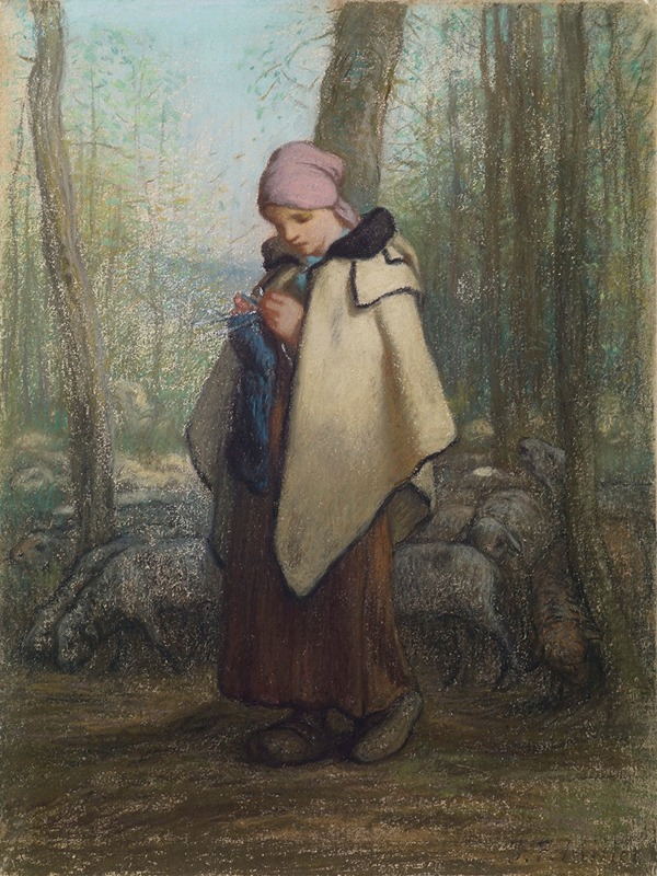 Jean-François Millet - The Knitting Shepherdess