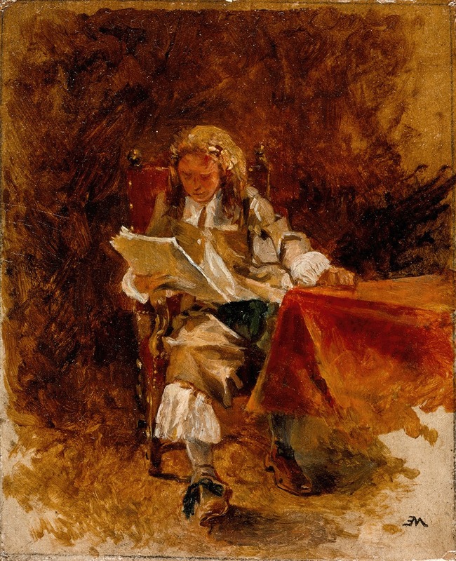 Ernest Meissonier - Study of a Seated Cavalier Reading