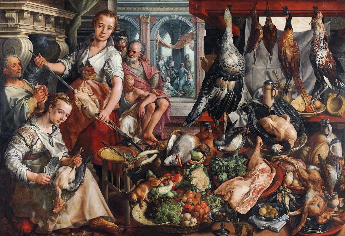 Joachim Beuckelaer - The Well-stocked Kitchen with Jesus in the House of Martha and Mary in the Background