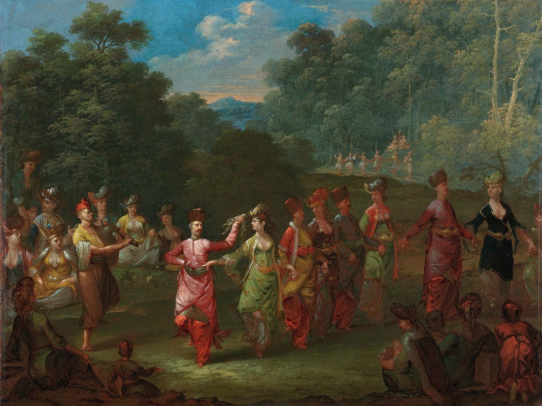 Johannes Christiaan Janson - Greek Men and Women Dancing the Khorra