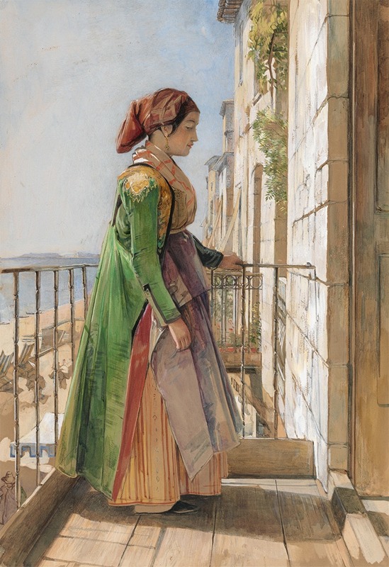 John Frederick Lewis - A Greek Girl Standing on a Balcony 1840