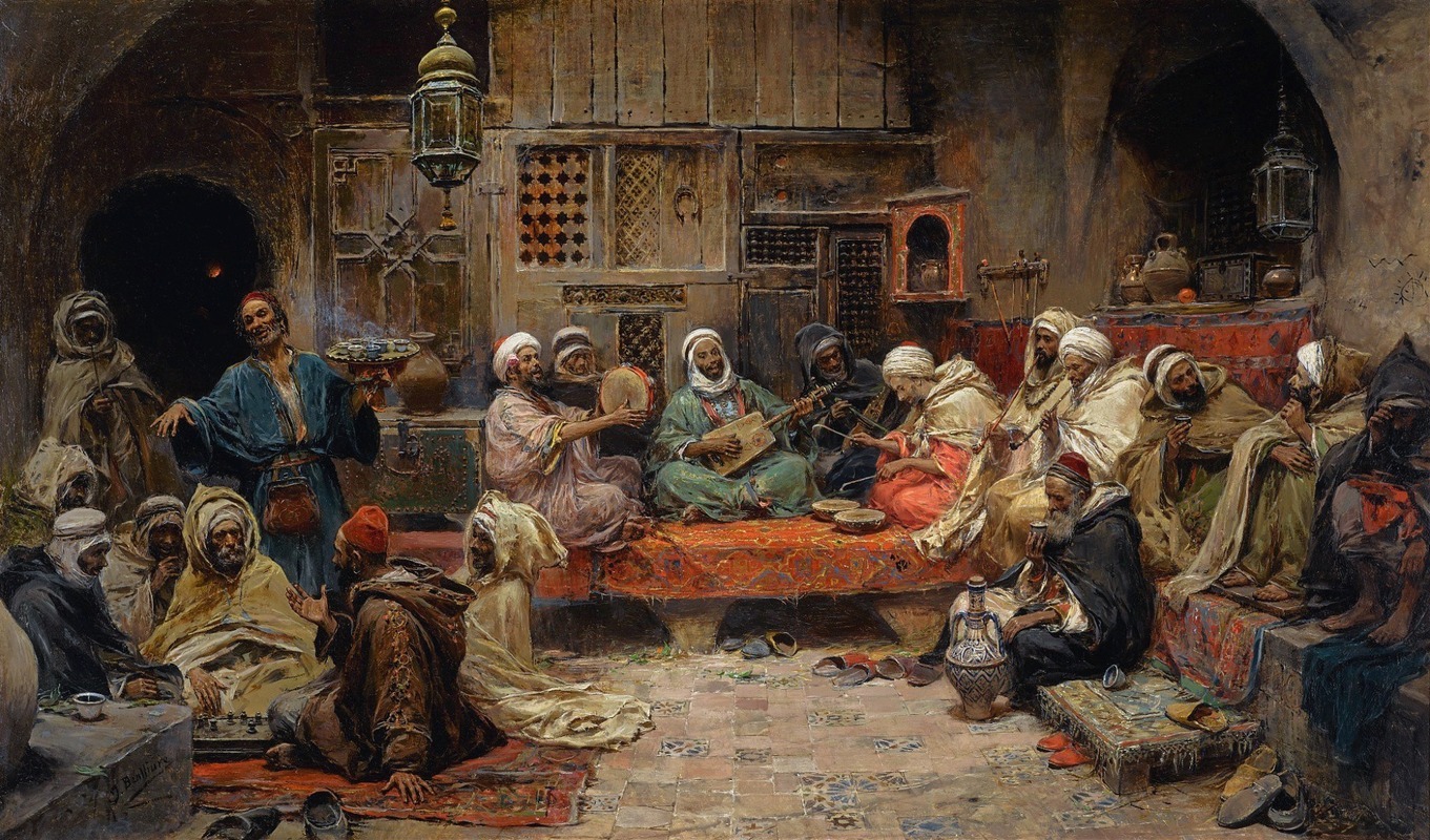 José Benlliure y Gil - Inside A Coffee House, Tunis