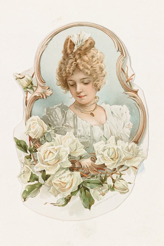 Louis Prang - Woman’s Head Enframed with White Roses