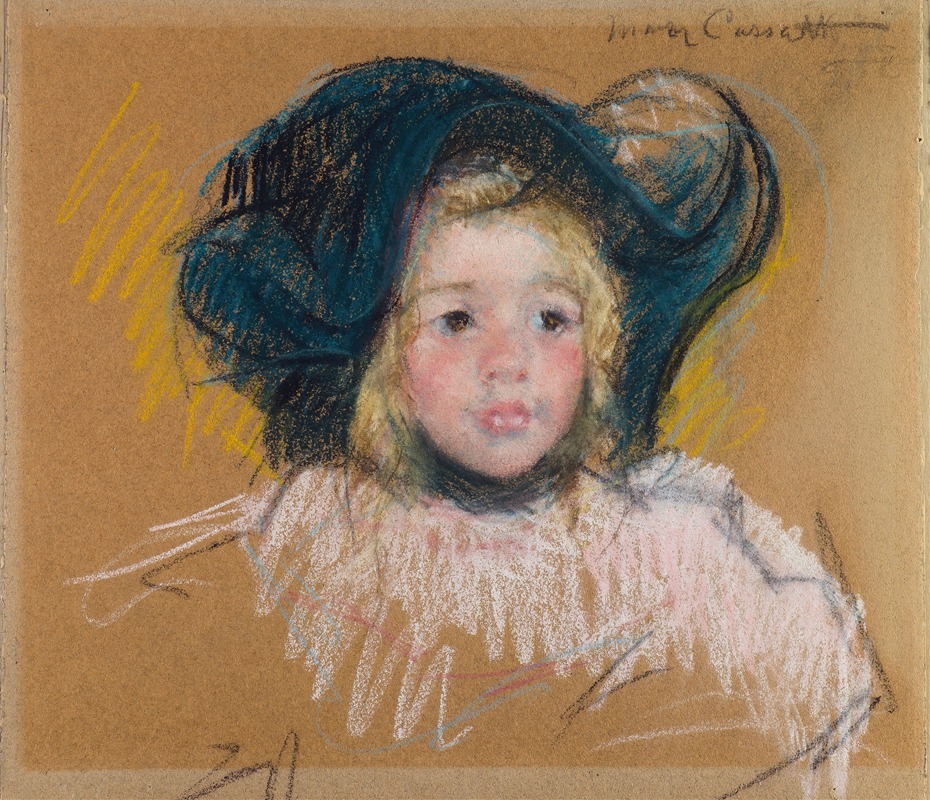 Mary Cassatt - Head of Simone in a Green Bonnet with Wavy Brim (No. 2)