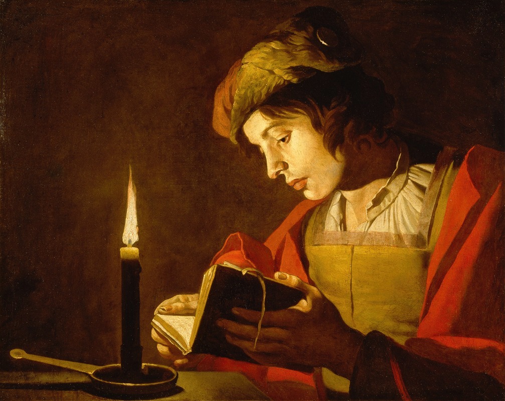 Matthias Stom - A Young Man Reading by Candlelight