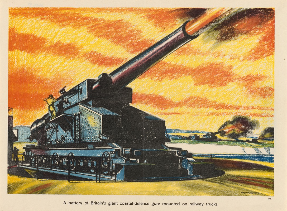 Roland Davies - A Battery of Britain’s Giant Coastal-Defence Guns Mounted on Railway Trucks