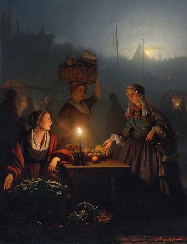 Petrus van Schendel - Buying Fruit and Vegetables at the Night Market
