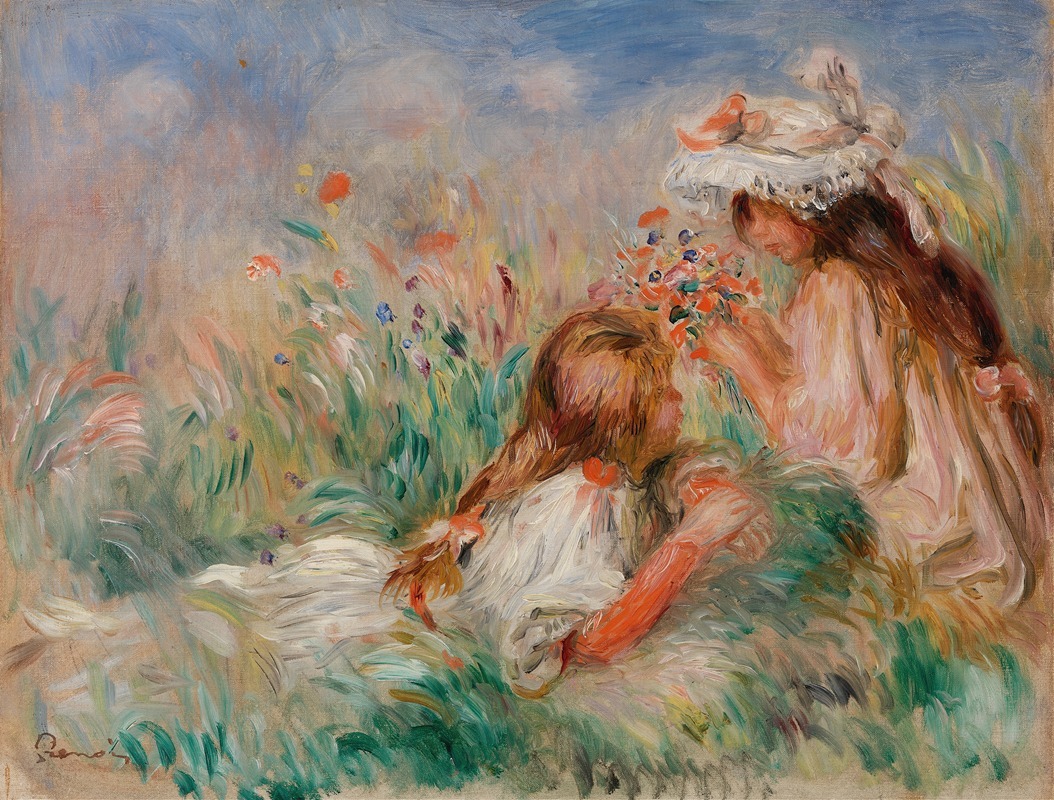 Pierre-Auguste Renoir - Girls in the Grass Arranging a Bouquet (Fillette couchée sur l’herbe et jeune fille arrangeant un bouquet)