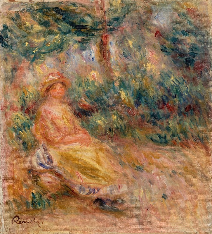 Pierre-Auguste Renoir - Woman in Pink and Yellow in a Landscape (Femme en rose et jaune dans un paysage)