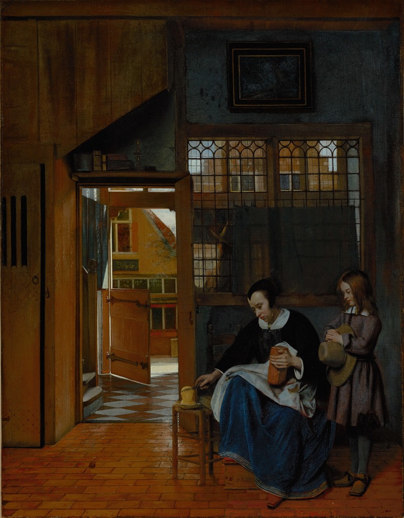 Pieter De Hooch - A Woman Preparing Bread and Butter for a Boy