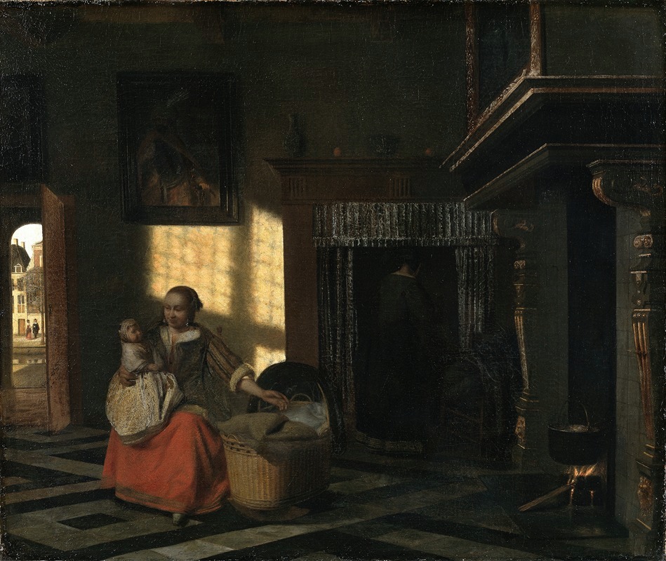 Pieter De Hooch - Interior with a Mother close to a Cradle