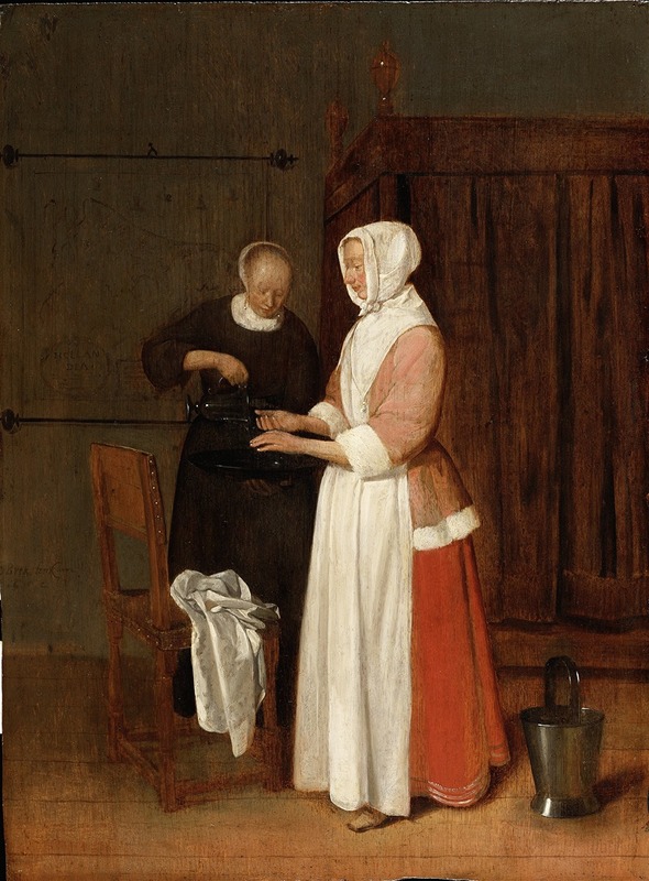 Quirijn Van Brekelenkam - A Woman Washing her Hands