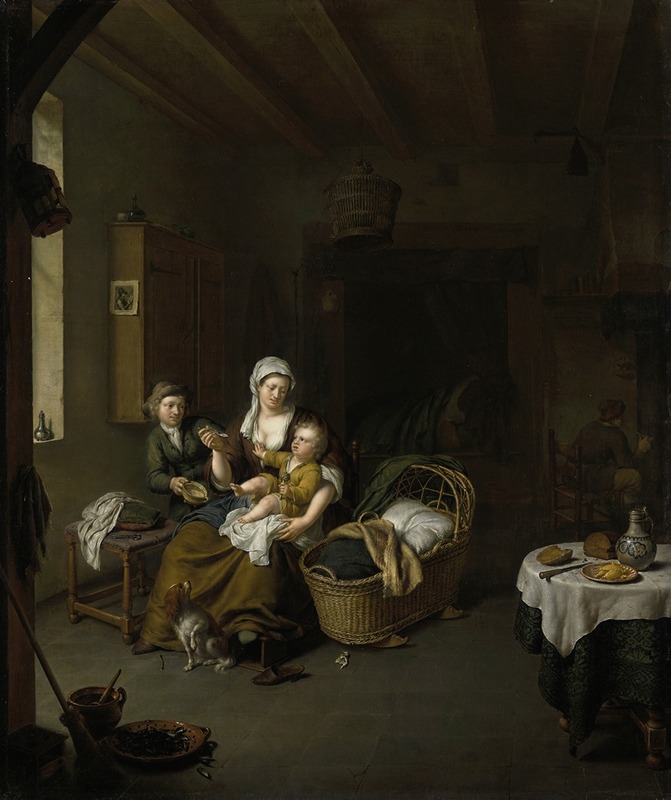 Willem Van Mieris - A Mother Feeding her Child