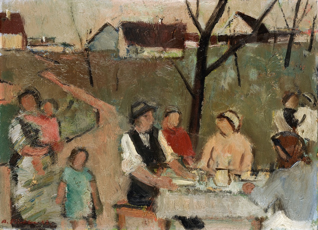 Arnold Fiechter - Family At The Table Outdoors
