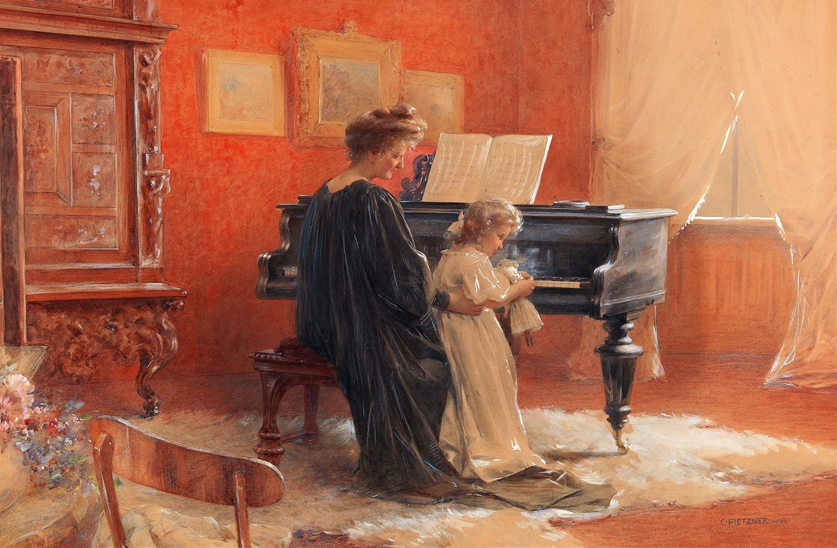 Carl Pietzner - A Mother And Her Little Daughter At The Piano