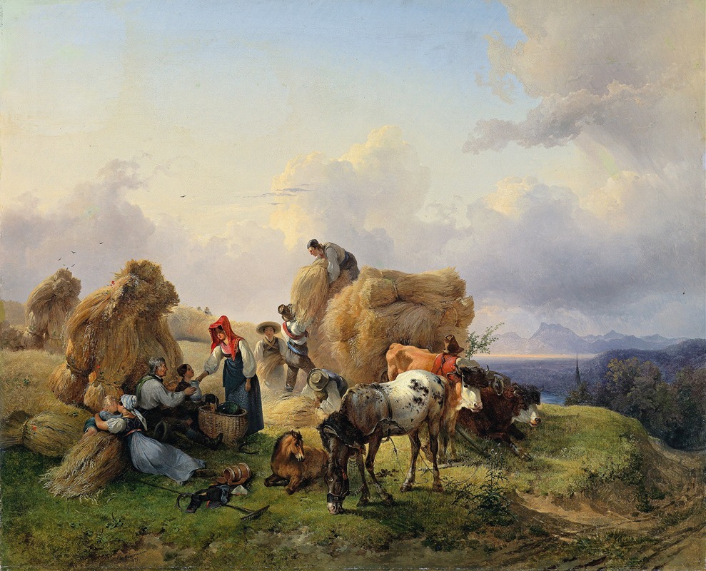 Friedrich August Matthias Gauermann - Harvesting In The Foothills Of The Alps