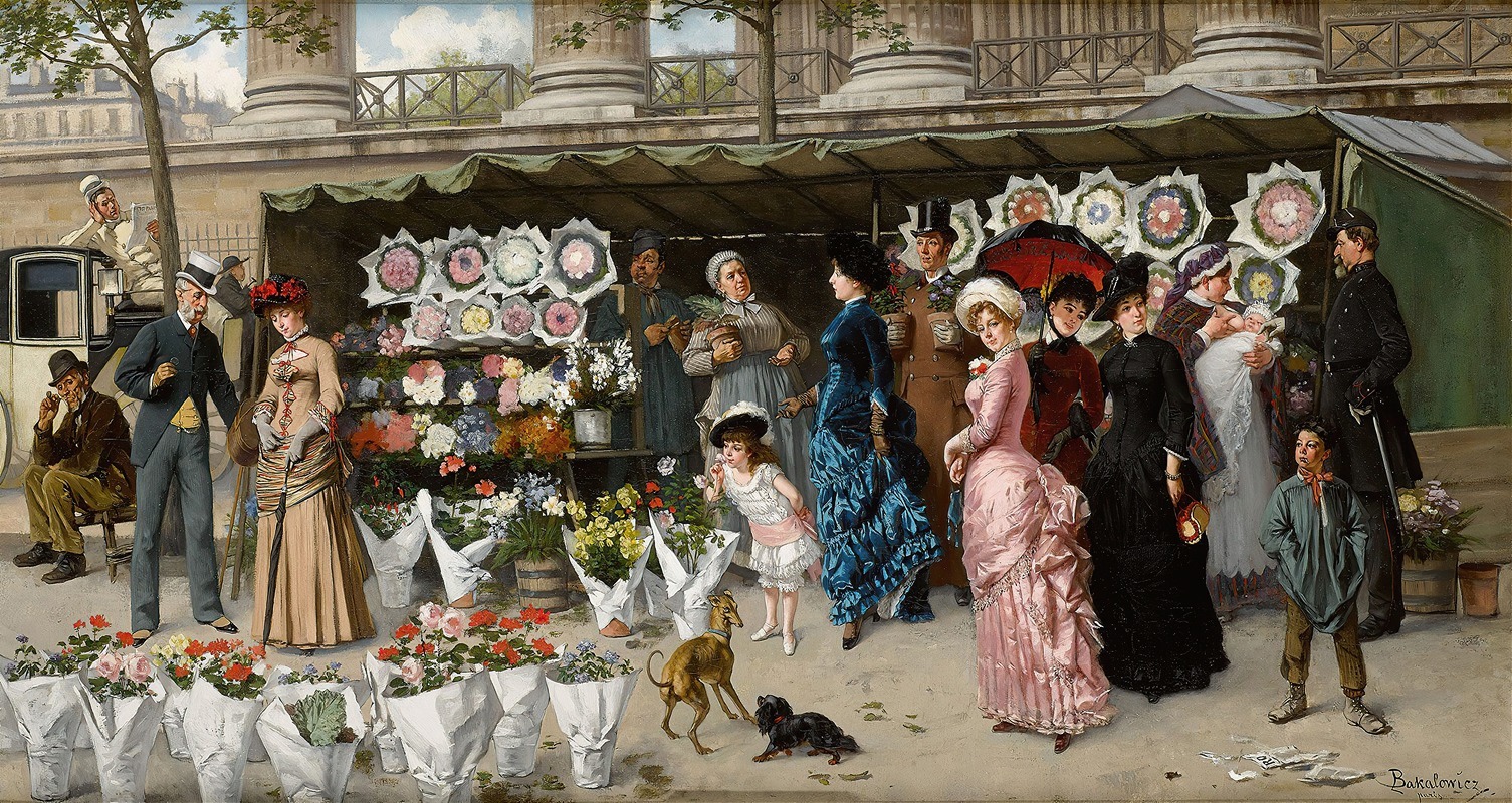 Władysław Bakałowicz - A Flower Market At La Madeleine, Paris