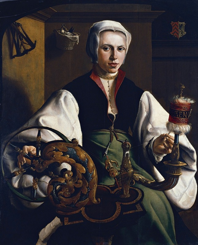 Maarten Van Heemskerck - Portrait Of A Lady Spinning