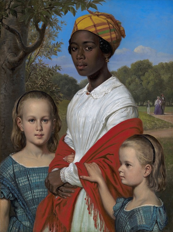 Wilhelm Marstrand - Portrait of Otto Marstrand’s two Daughters and their West-Indian Nanny, Justina Antoine, in the Frederiksberg Gardens near Copenhagen