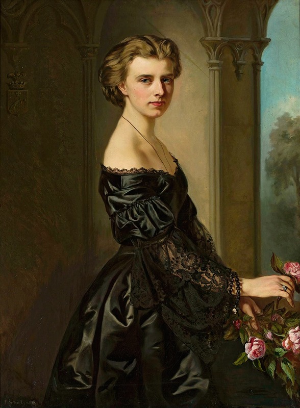 Norbert Schrödl - Portrait Of A Young Woman With Roses