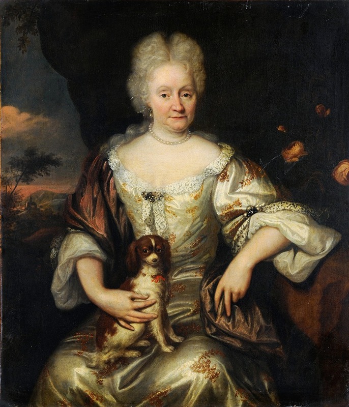 Reinier De La Haye - Portrait Of A Lady With A Lap Dog