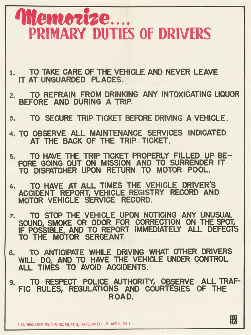 U.S. Information Agency - Primary Duties of Drivers
