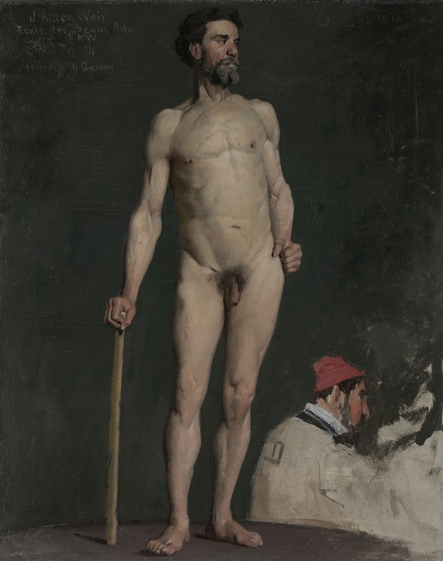 Julian Alden Weir - Study of a Male Nude Leaning on a Staff