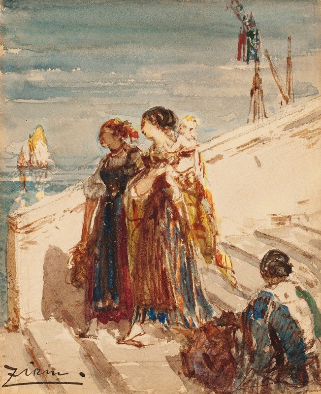Félix Ziem - Jeunes femmes sur le pont de la Paille à Venise