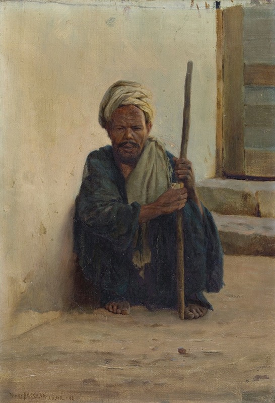 Henry Brokman - Louxor, arabe tenant un bâton assis dans une rue