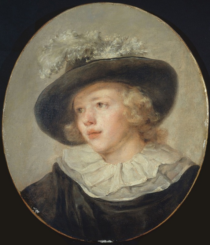Jean-Honoré Fragonard - Portrait de jeune garçon avec un chapeau à plumes