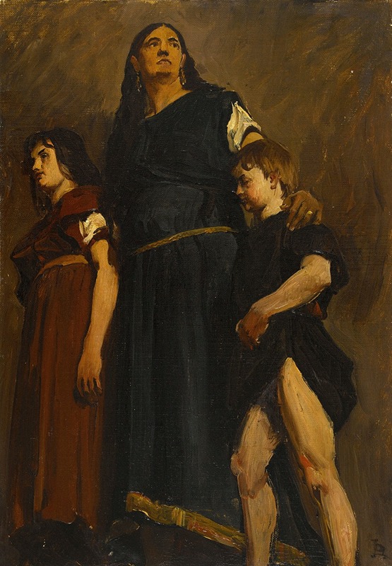 Jean-Paul Laurens - Femme mérovingienne et deux enfants