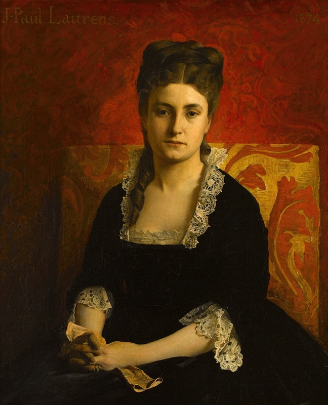 Jean-Paul Laurens - Portrait de femme en robe noire tenant un gant