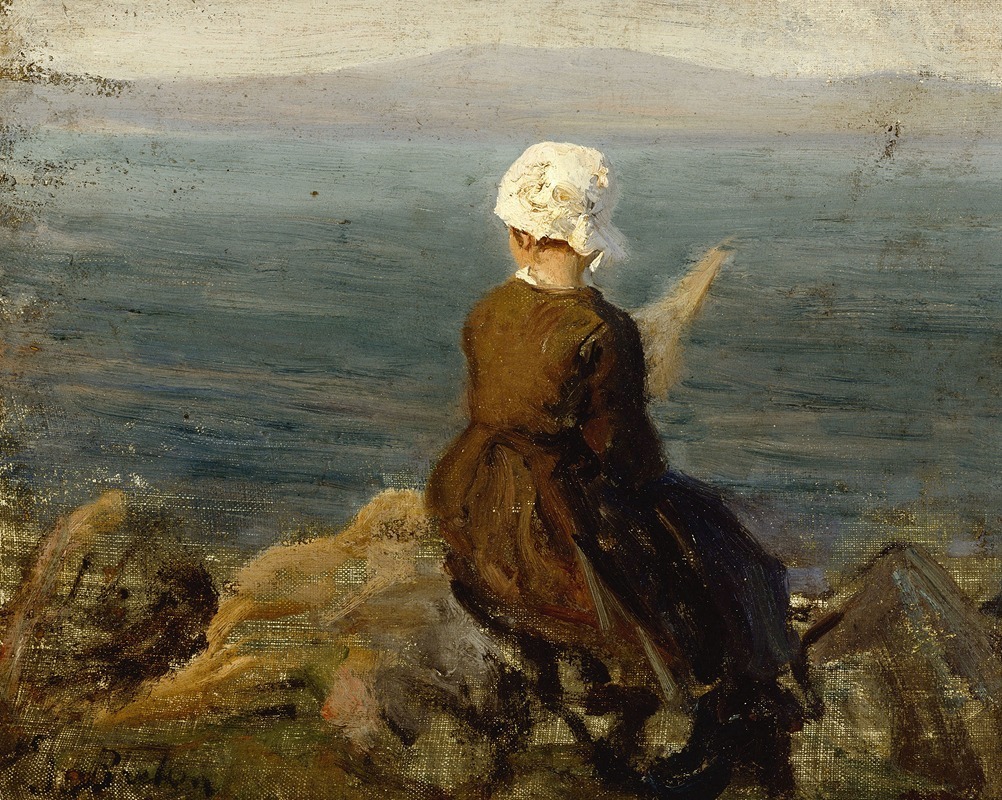 Jules Breton - Fileuse sur les rochers à Douarnenez