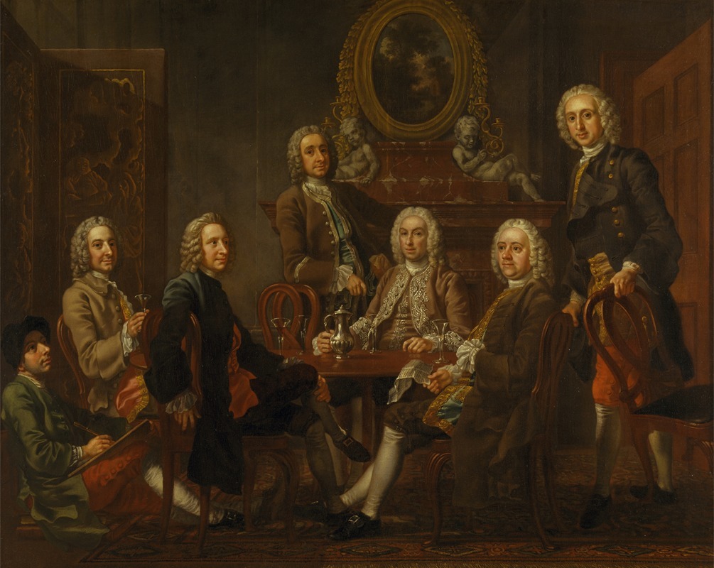 Francis Hayman - Portrait of a Group of Gentleman, with the Artist