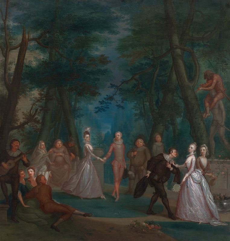 Marcellus Laroon the Younger - Scene in a park, with figures from the Commedia dell’Arte