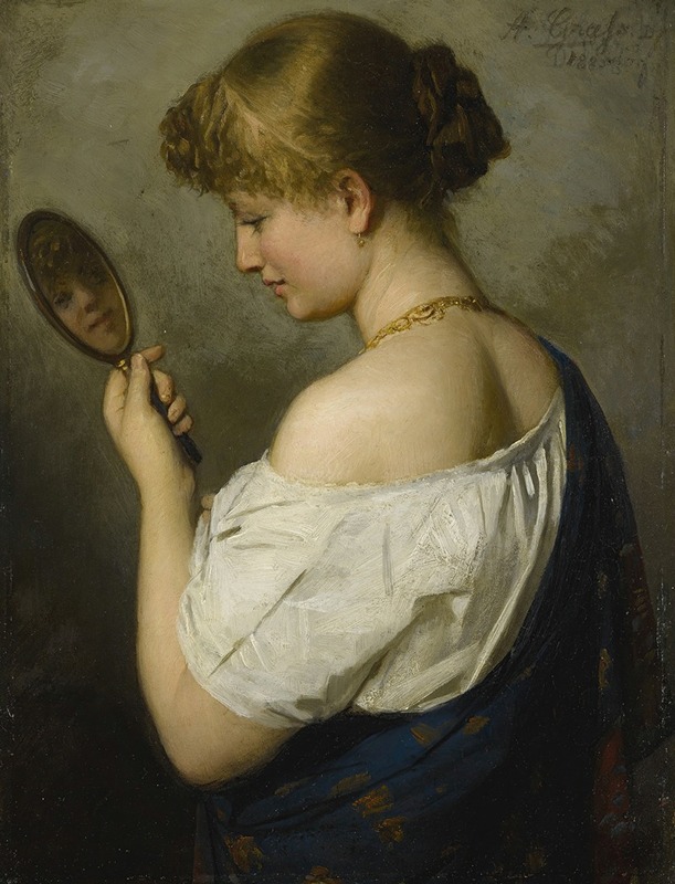 Adolf Joseph Grass - Portrait Of A Young Girl With Mirror