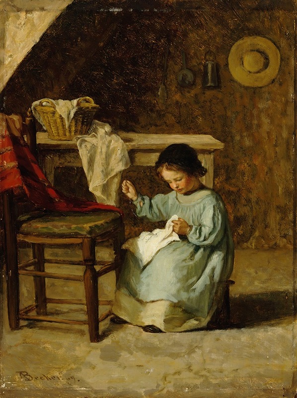 Adolf Von Becker - Girl Sewing
