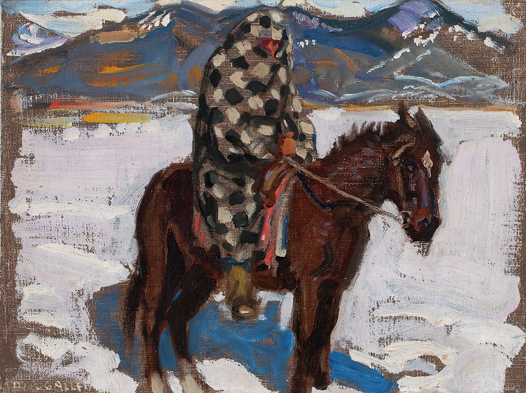 Akseli Gallen-Kallela - Indian On Horseback In Snow