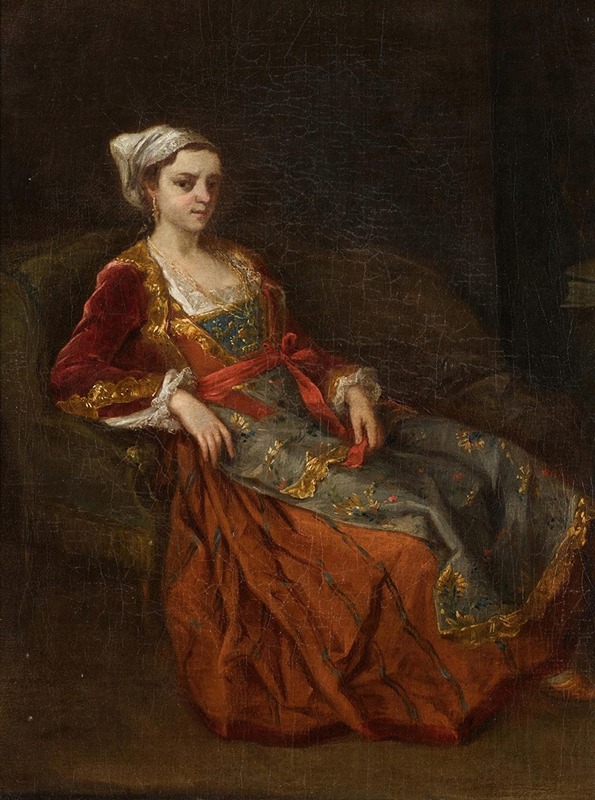 Antoine De Favray - Portrait Of A Lady In Turkish Dress Seated In An Armchair