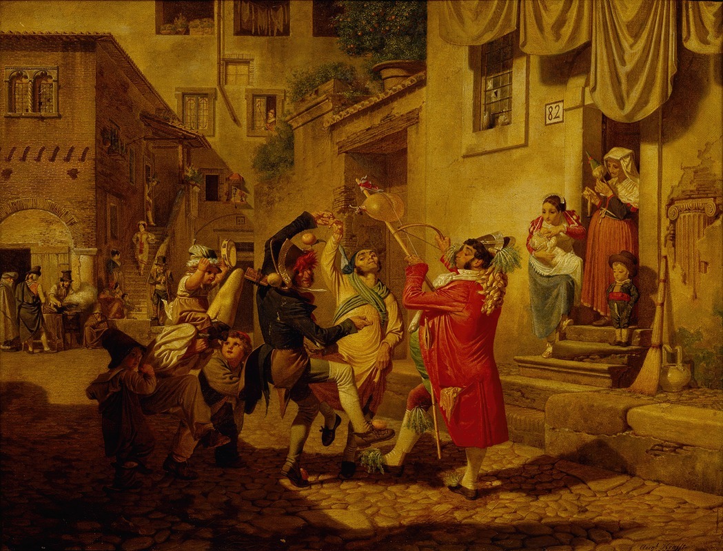 August Krafft - Carnival Gaiety In A Roman Street