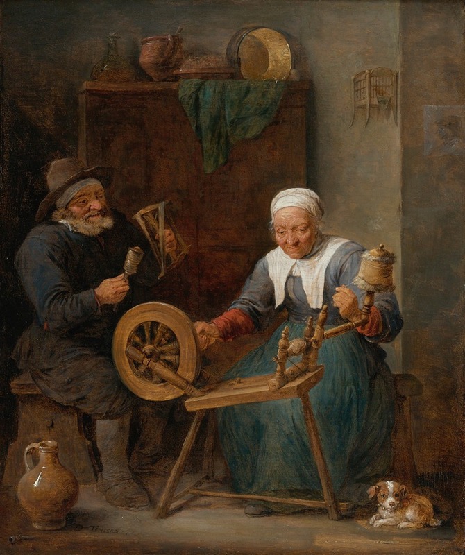David Teniers The Younger - An Elderly Couple Spinning Wool in An Interior
